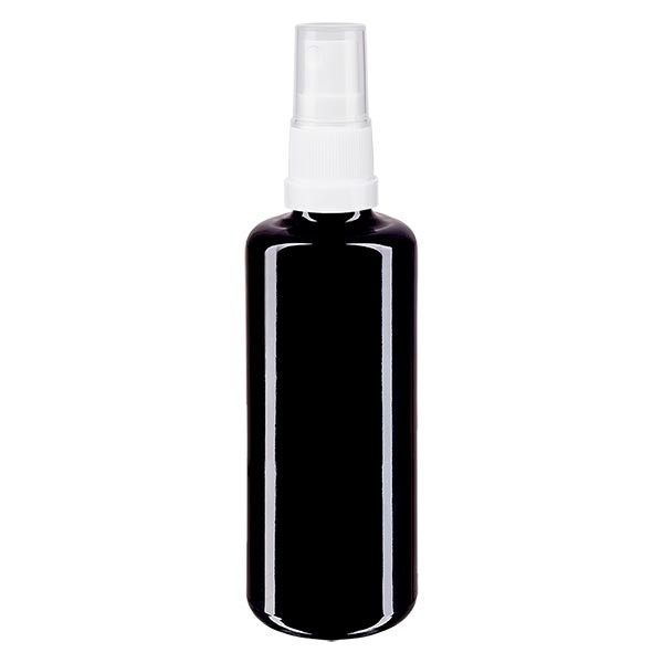 Fles violet glas 100 ml met pompverstuiver wit